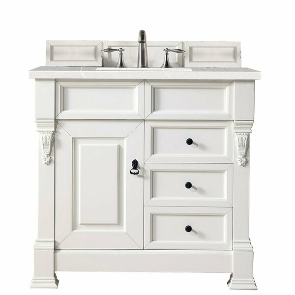 James Martin Vanities Brookfield 36in Single Vanity, Bright White w/ 3 CM Eternal Serena Quartz Top 147-V36-BW-3ESR